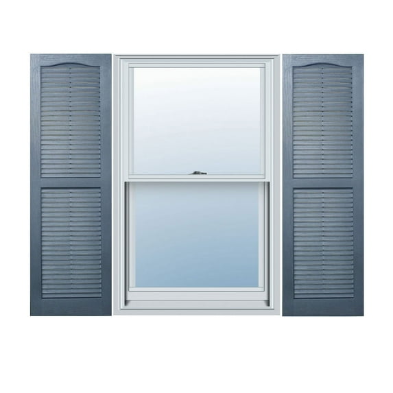 Ekena Millwork 14 1/2" x 47" Builders Choice Vinyl Cathedral Top Open Louver Window Shutters, w/Shutter Spikes & Screws (Per Pair), Blue