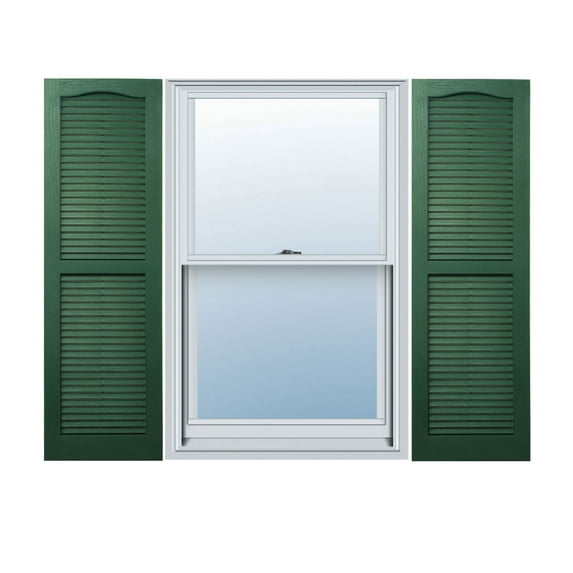 Ekena Millwork 14 1/2" x 71" Builders Choice Vinyl Cathedral Top Open Louver Window Shutters, w/Shutter Spikes & Screws (Per Pair), Forest Green