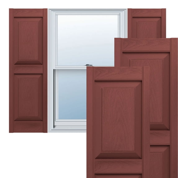 Ekena Millwork 14 3/4"W x 34"H Lifetime Vinyl, TailorMade Two Equal Panels, Raised Panel Shutters, w/Shutter-Loks (Per Pair), Burgundy Red