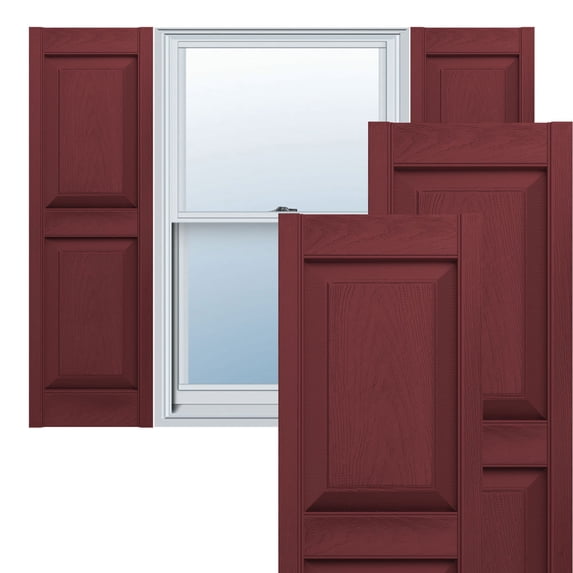 Ekena Millwork 14 3/4"W x 43"H Lifetime Vinyl, Standard Two Equal Panels, Raised Panel Shutters, w/Installation Shutter-Lok's & Matching Screws (Per Pair), Wineberry
