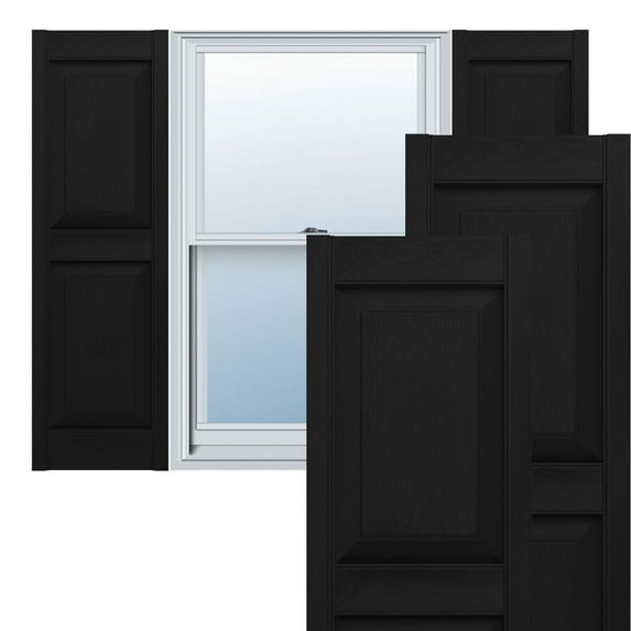 Ekena Millwork 14 3/4"W x 64"H Mid-America Vinyl, TailorMade Two Equal Panels, Raised Panel Shutters, w/Installation Shutter-Lok's (Per Pair), 002 - Black