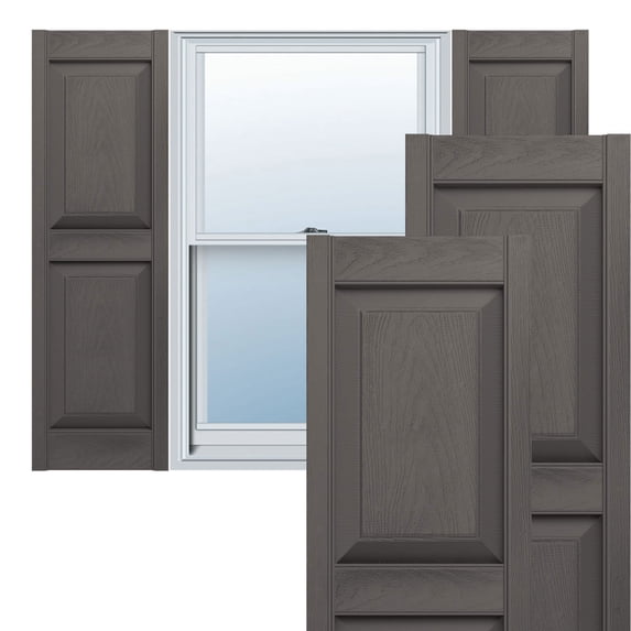 Ekena Millwork 14 3/4"W x 80"H Lifetime Vinyl, Standard Two Equal Panels, Raised Panel Shutters, w/Installation Shutter-Lok's & Matching Screws (Per Pair), Tuxedo Grey