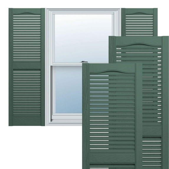 Ekena Millwork 14.5 in. W x 28 in. H Builders Edge, TailorMade Cathedral Top Center Mullion, Open Louver Shutters, Includes Matching Installation Spikes (Per Pair), 028 - Forest Green