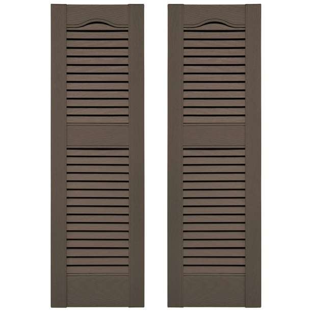 Ekena Millwork 14.5 in. W x 29 in. H Builders Edge, TailorMade Cathedral Top Center Mullion, Open Louver Shutters, Includes Matching Installation Spikes (Per Pair), 385 - French Roast