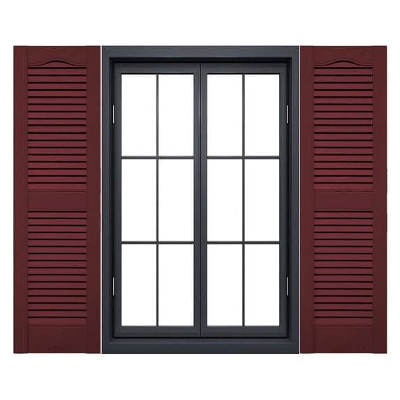 Ekena Millwork 14.5 in. W x 30 in. H Builders Edge, TailorMade Cathedral Top Center Mullion, Open Louver Shutters, Includes Matching Installation Spikes (Per Pair), 078 - Wineberry