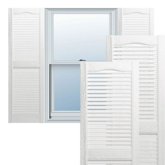 Ekena Millwork 14.5 in. W x 63 in. H Builders Edge, TailorMade Cathedral Top Center Mullion, Open Louver Shutters, Includes Matching Installation Spikes (Per Pair), 117 - Bright White