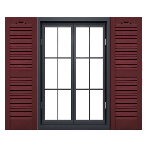 Ekena Millwork 14.5 in. W x 80 in. H Builders Edge, Standard Cathedral Top Center Mullion, Open Louver Shutters, Includes Matching Installation Spikes (Per Pair), 078 - Wineberry