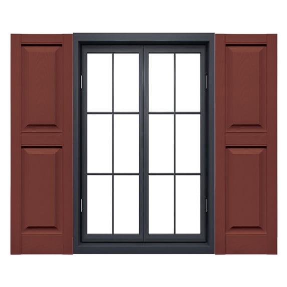 Ekena Millwork 14.75 in. W x 39 in. H Builders Edge, Standard Two Equal Panels, Raised Panel Shutters, Includes Matching Installation Spikes (Per Pair), 027 - Burgundy Red