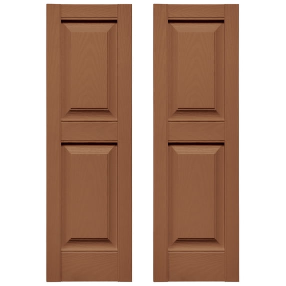 Ekena Millwork 14.75 in. W x 43 in. H Builders Edge, Standard Two Equal Panels, Raised Panel Shutters, Includes Matching Installation Spikes (Per Pair), 471 - Treated Cedar