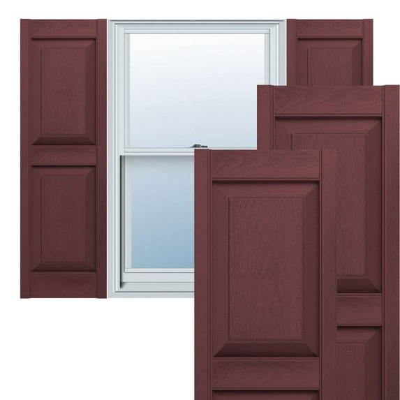 Ekena Millwork 14.75 in. W x 60 in. H Builders Edge, TailorMade Two Equal Panels, Raised Panel Shutters, Includes Matching Installation Spikes (Per Pair), 167 - Bordeaux