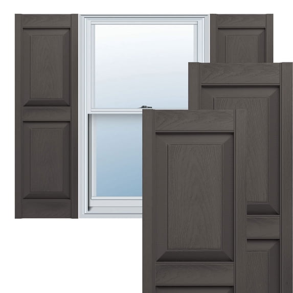 Ekena Millwork 14.75 in. W x 63 in. H Builders Edge, Standard Two Equal Panels, Raised Panel Shutters, Includes Matching Installation Spikes (Per Pair), 010 - Musket Brown