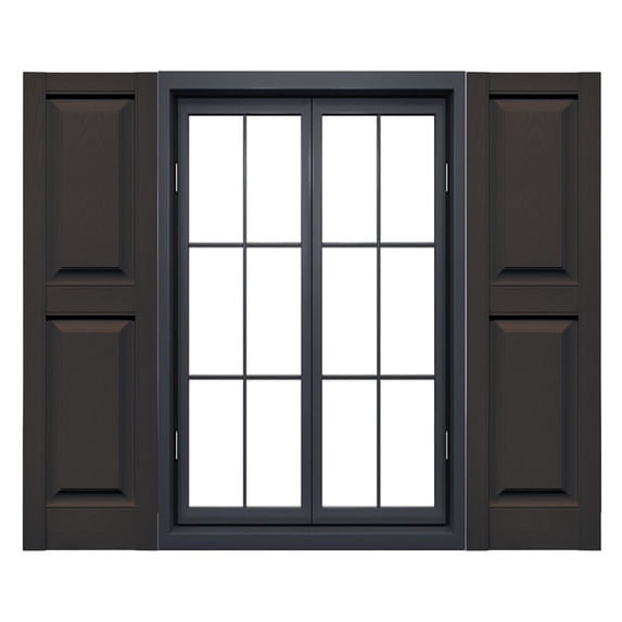 Ekena Millwork 14.75 in. W x 71 in. H Builders Edge, Standard Two Equal Panels, Raised Panel Shutters, Includes Matching Installation Spikes (Per Pair), 010 - Musket Brown