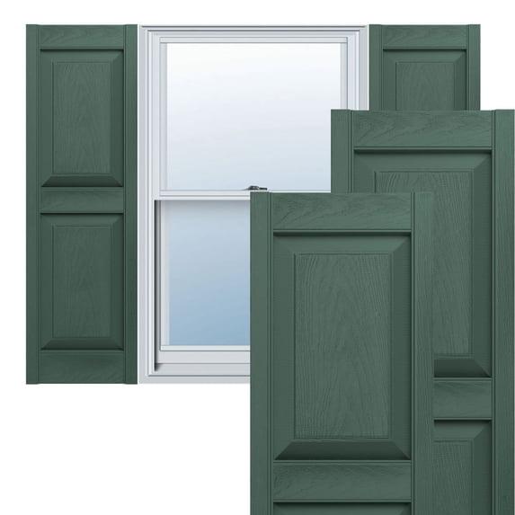 Ekena Millwork 14.75 in. W x 75 in. H Builders Edge, Standard Two Equal Panels, Raised Panel Shutters, Includes Matching Installation Spikes (Per Pair), 028 - Forest Green