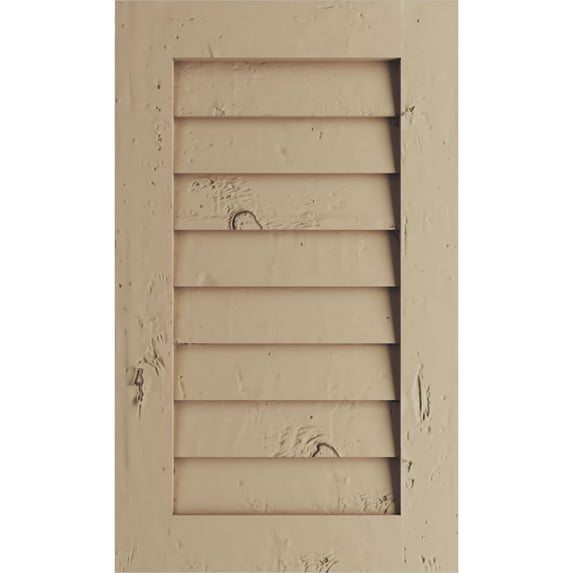 Ekena Millwork 14"W x 12"H Timberthane Knotty Pine Vertical Faux Wood Non-Functional Gable Vent, Primed Tan