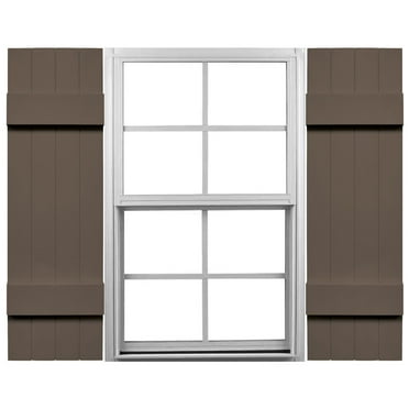 Ekena Millwork 14"W x 24"H Mid-America Vinyl, TailorMade Four Board Joined (2 Batten), Board-n-Batten Shutters, w/Installation Shutter-Lok's (Per Pair), 385 - French Roast