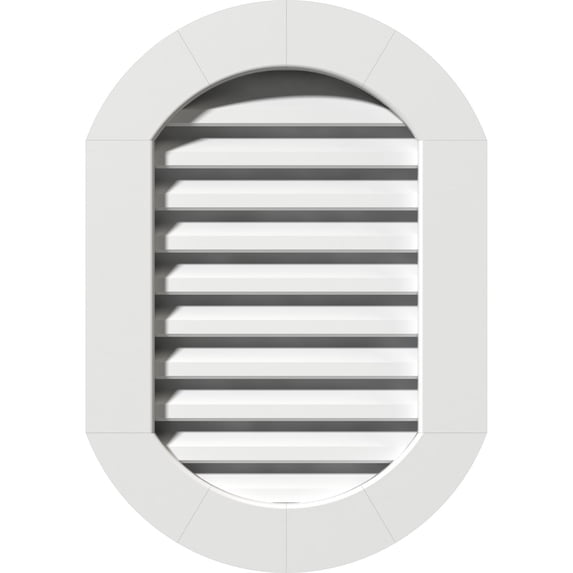 Ekena Millwork 14"W x 26"H Vertical Round Ended (19"W x 31"H Frame Size): Functional, PVC Gable Vent w/ 1" x 4" Flat Trim Frame