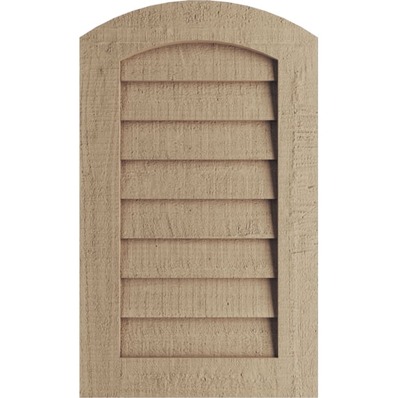 Ekena Millwork 14"W x 27"H Timberthane Rough Cedar Arch Top Faux Wood Non-Functional Gable Vent, Primed Tan