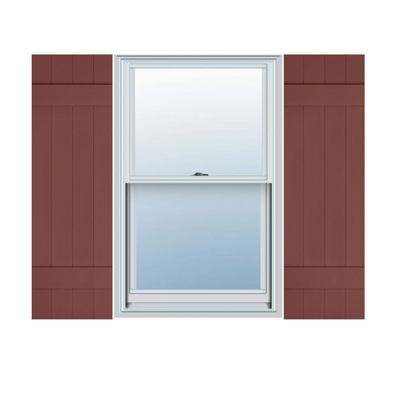 Ekena Millwork 14"W x 29"H Mid-America Vinyl, TailorMade Four Board Joined (2 Batten), Board-n-Batten Shutters, w/Installation Shutter-Lok's (Per Pair), 027 - Burgundy Red