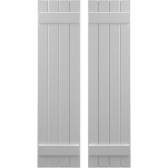 Ekena Millwork 14"W x 31"H Americraft Four Board (2 Batten) Exterior Real Wood Joined Board-n-Batten Shutters (Per Pair), Primed