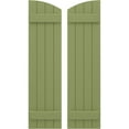 thumbnail image 1 of Ekena Millwork 14"W x 31"H Americraft Four Board (2 Batten) Exterior Real Wood Joined Board-n-Batten Shutters w/ Elliptical Top (Per Pair), Moss Green, 1 of 10