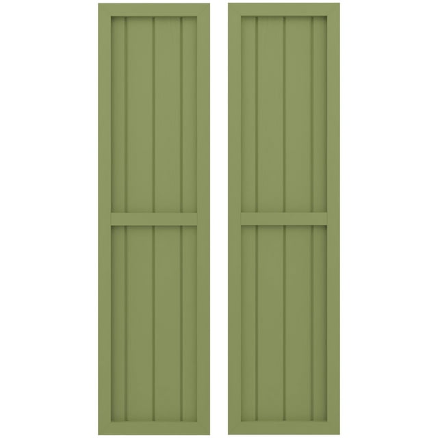Ekena Millwork 14"W x 31"H Americraft Four Board Exterior Real Wood Two Equal Panel Framed Board-n-Batten Shutters (Per Pair), Moss Green