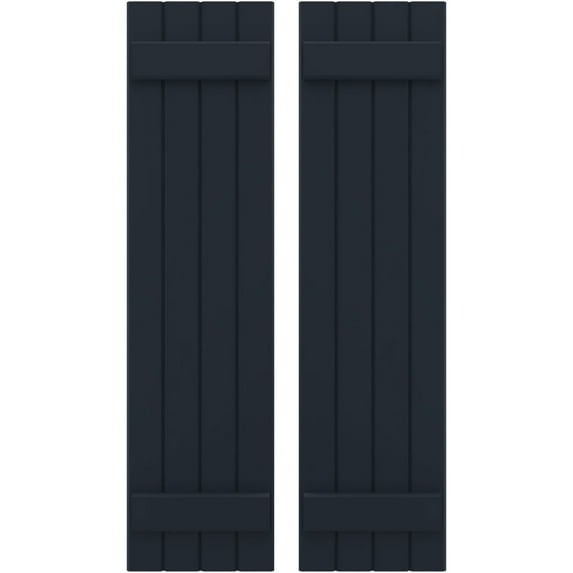 Ekena Millwork 14"W x 32"H Americraft Four Board (2 Batten) Exterior Real Wood Joined Board-n-Batten Shutters (Per Pair), Starless Night Blue