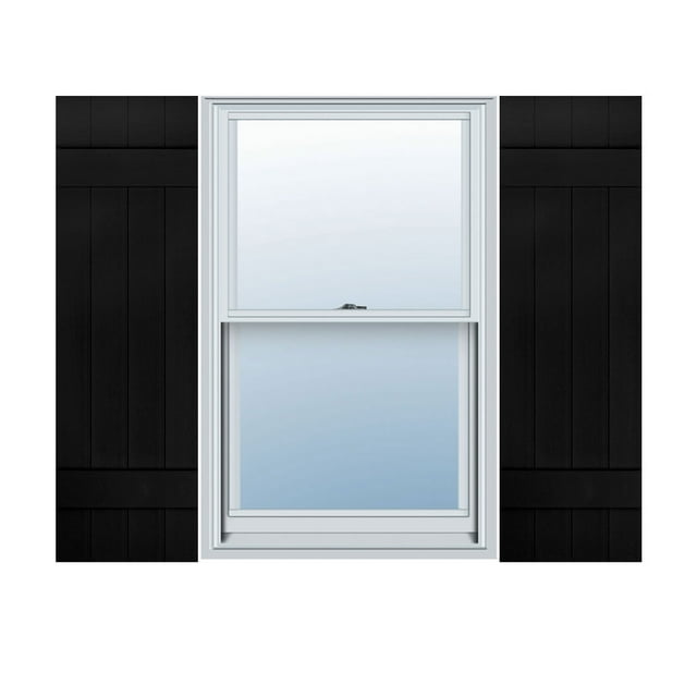 Ekena Millwork 14"W x 33"H Mid-America Vinyl, TailorMade Four Board Joined (2 Batten), Board-n-Batten Shutters, w/Installation Shutter-Lok's (Per Pair), 002 - Black