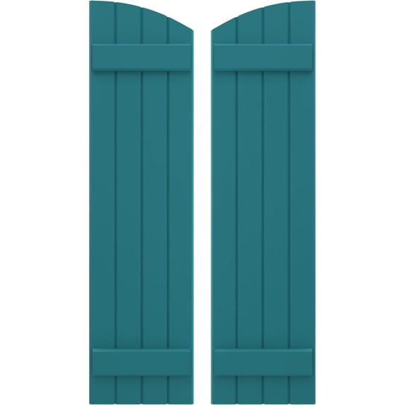 Ekena Millwork 14"W x 34"H Americraft Four Board (2 Batten) Exterior Real Wood Joined Board-n-Batten Shutters w/ Elliptical Top (Per Pair), Antigua