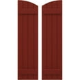 thumbnail image 1 of Ekena Millwork 14"W x 35"H Americraft Four Board (2 Batten) Exterior Real Wood Joined Board-n-Batten Shutters w/ Elliptical Top (Per Pair), Pepper Red, 1 of 10