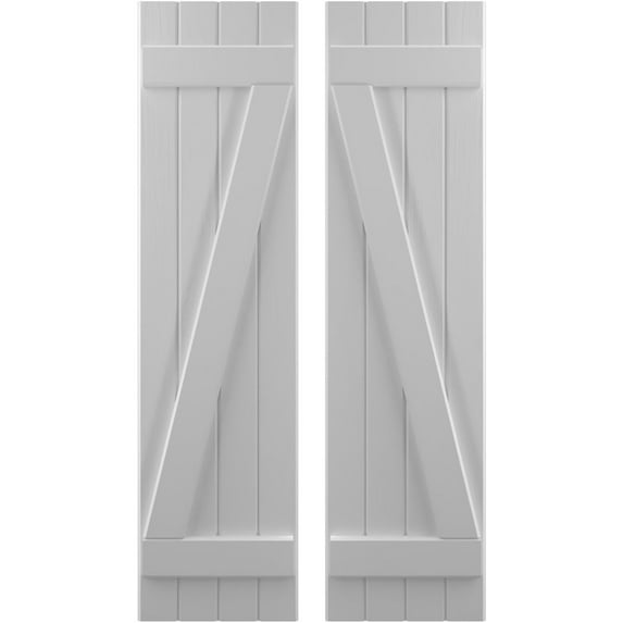 Ekena Millwork 14"W x 35"H Americraft Four Board (2 Batten) Exterior Real Wood Joined Board-n-Batten Shutters w/ Z-Bar (Per Pair), Primed