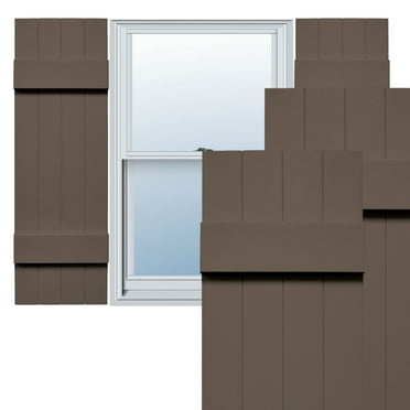 Ekena Millwork 14"W x 35"H Lifetime Vinyl, Standard Four Board Joined, Board-n-Batten Shutters, w/Installation Shutter-Lok's & Matching Screws (Per Pair), French Roast