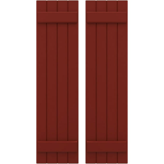 Ekena Millwork 14"W x 36"H Americraft Four Board (2 Batten) Exterior Real Wood Joined Board-n-Batten Shutters (Per Pair), Pepper Red