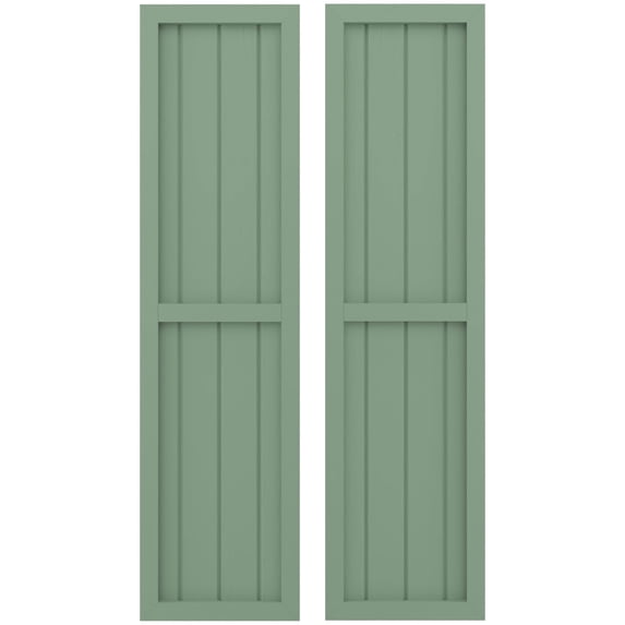 Ekena Millwork 14"W x 37"H Americraft Four Board Exterior Real Wood Two Equal Panel Framed Board-n-Batten Shutters (Per Pair), Track Green