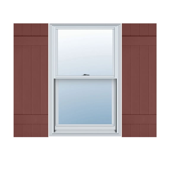 Ekena Millwork 14"W x 37"H Lifetime Vinyl, TailorMade Four Board Joined (2 Batten), Board-n-Batten Shutters, w/Shutter-Loks (Per Pair), Burgundy Red