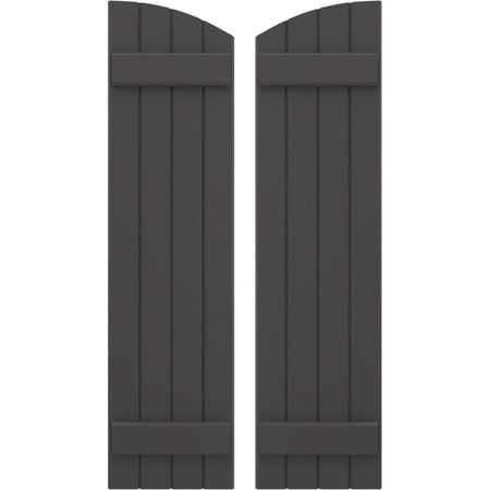 Ekena Millwork 14"W x 38"H Americraft Four Board (2 Batten) Exterior Real Wood Joined Board-n-Batten Shutters w/ Elliptical Top (Per Pair), Shadow Mountain