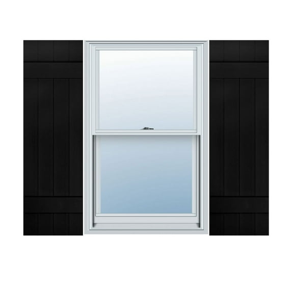 Ekena Millwork 14"W x 38"H Mid-America Vinyl, TailorMade Four Board Joined (2 Batten), Board-n-Batten Shutters, w/Installation Shutter-Lok's (Per Pair), 002 - Black