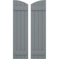 thumbnail image 1 of Ekena Millwork 14"W x 40"H Americraft Four Board (2 Batten) Exterior Real Wood Joined Board-n-Batten Shutters w/ Elliptical Top (Per Pair), Ocean Swell, 1 of 10