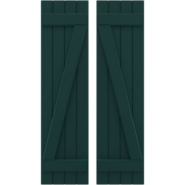 Ekena Millwork 14"W x 40"H Americraft Four Board (2 Batten) Exterior Real Wood Joined Board-n-Batten Shutters w/ Z-Bar (Per Pair), Thermal Green