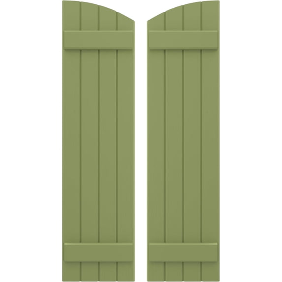 Ekena Millwork 14"W x 42"H Americraft Four Board (2 Batten) Exterior Real Wood Joined Board-n-Batten Shutters w/ Elliptical Top (Per Pair), Moss Green