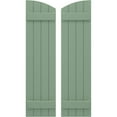 thumbnail image 1 of Ekena Millwork 14"W x 42"H Americraft Four Board (2 Batten) Exterior Real Wood Joined Board-n-Batten Shutters w/ Elliptical Top (Per Pair), Track Green, 1 of 10