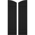 thumbnail image 1 of Ekena Millwork 14"W x 43"H Americraft Four Board (2 Batten) Exterior Real Wood Joined Board-n-Batten Shutters w/ Elliptical Top (Per Pair), Black, 1 of 10