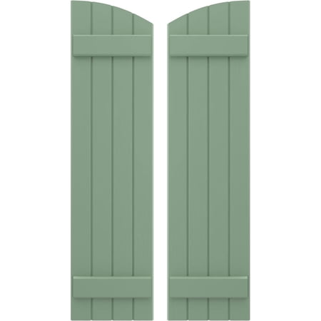 Ekena Millwork 14"W x 43"H Americraft Four Board (2 Batten) Exterior Real Wood Joined Board-n-Batten Shutters w/ Elliptical Top (Per Pair), Track Green