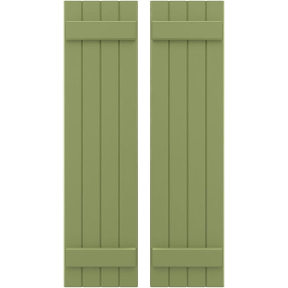 Ekena Millwork 14"W x 44"H Americraft Four Board (2 Batten) Exterior Real Wood Joined Board-n-Batten Shutters (Per Pair), Moss Green