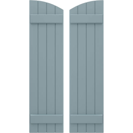 Ekena Millwork 14"W x 45"H Americraft Four Board (2 Batten) Exterior Real Wood Joined Board-n-Batten Shutters w/ Elliptical Top (Per Pair), Peaceful Blue