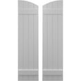 thumbnail image 1 of Ekena Millwork 14"W x 45"H Americraft Four Board (2 Batten) Exterior Real Wood Joined Board-n-Batten Shutters w/ Elliptical Top (Per Pair), Primed, 1 of 10