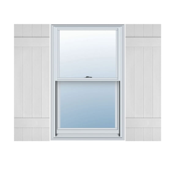 Ekena Millwork 14"W x 47"H Mid-America Vinyl, Standard Size Four Board Joined Shutters, w/Installation Shutter-Lok's & Matching Screws (Per Pair), 001 - White