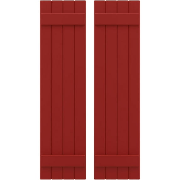 Ekena Millwork 14"W x 48"H Americraft Four Board (2 Batten) Exterior Real Wood Joined Board-n-Batten Shutters (Per Pair), Fire Red