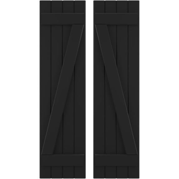 Ekena Millwork 14"W x 48"H Americraft Four Board (2 Batten) Exterior Real Wood Joined Board-n-Batten Shutters w/ Z-Bar (Per Pair), Black