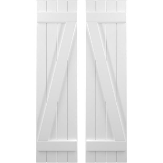 Ekena Millwork 14"W x 48"H Americraft Four Board (2 Batten) Exterior Real Wood Joined Board-n-Batten Shutters w/ Z-Bar (Per Pair), White