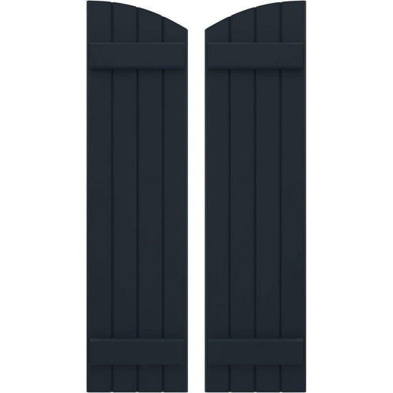 Ekena Millwork 14"W x 49"H Americraft Four Board (2 Batten) Exterior Real Wood Joined Board-n-Batten Shutters w/ Elliptical Top (Per Pair), Starless Night Blue